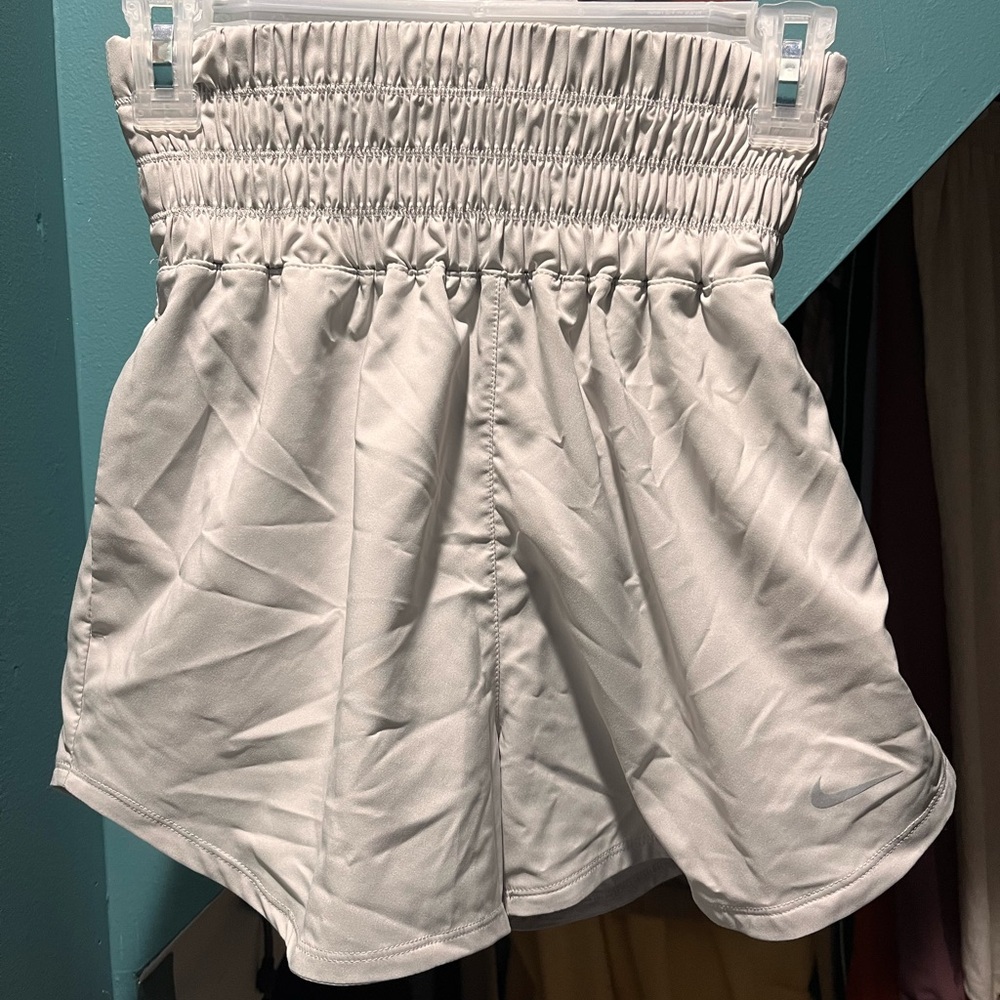 Nike Light Grey High Waisted Athletic Shorts with Elastic Waistband